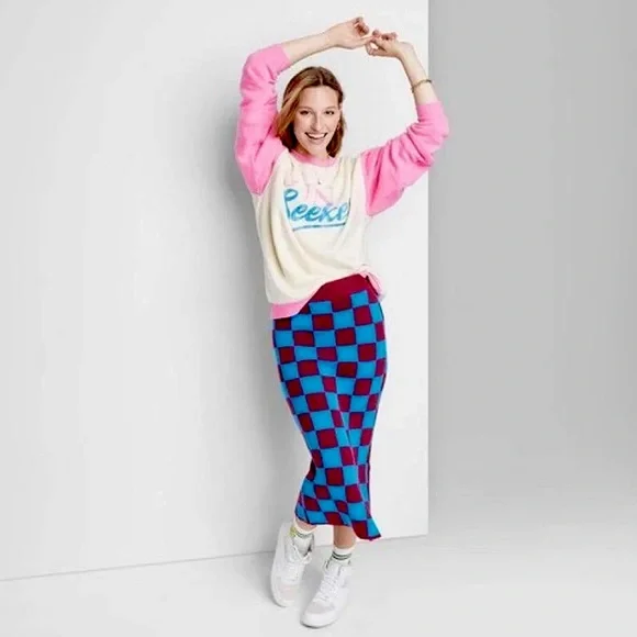 NWT Ascot and Hart Checkered Graphic Midi Skirt - Picture 3 of 7